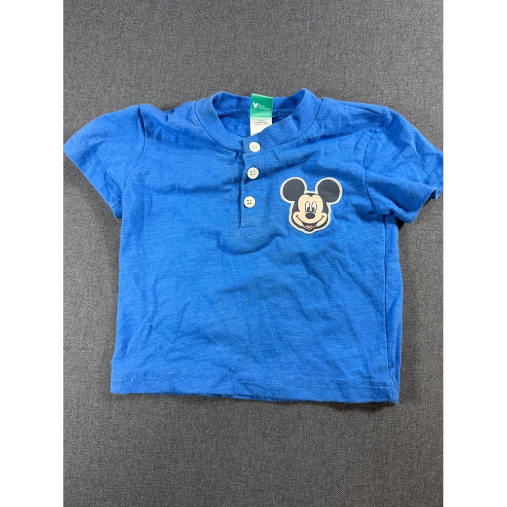 Disney Baby Mickey Mouse Blue Henley T-Shirt 12M Short Sleeve Slub Knit